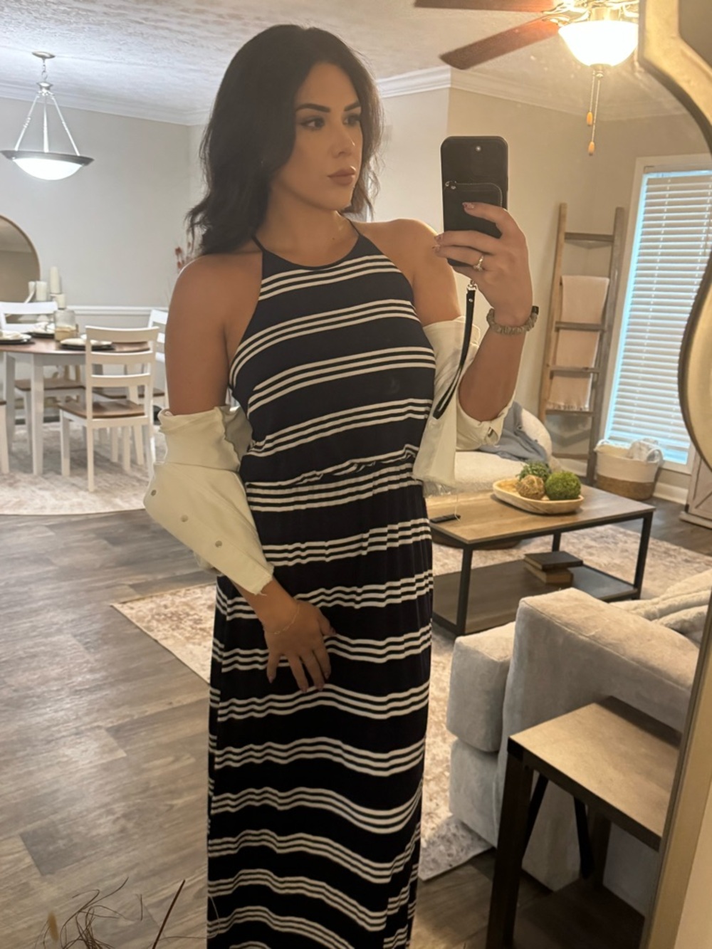 LOFT Blue & White Striped Maxi Dress Racerback Size Small